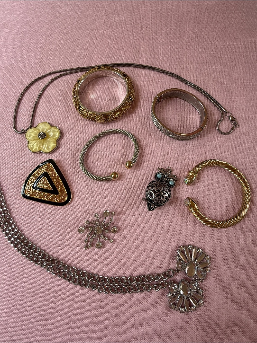 Vintage Jewelry Lot 9 Pieces Bracelets Brooches Necklace Statement Jewelry